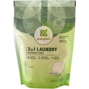 Grab Green 3 in 1 Laundry Detergent Pods, Vetiver 24 loads